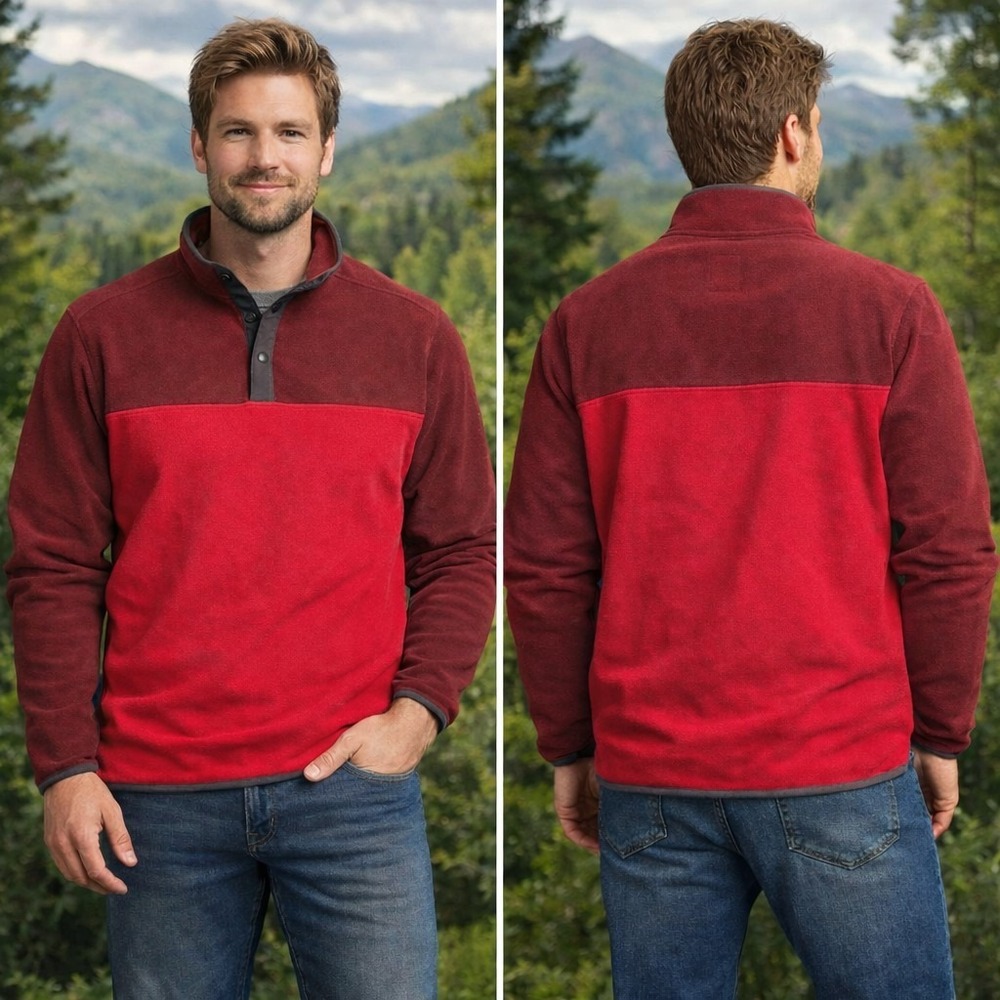 Lands' End Blake Shelton Red Fleece Pullover Men's XL Tall‎ 44–48 Snap Neck